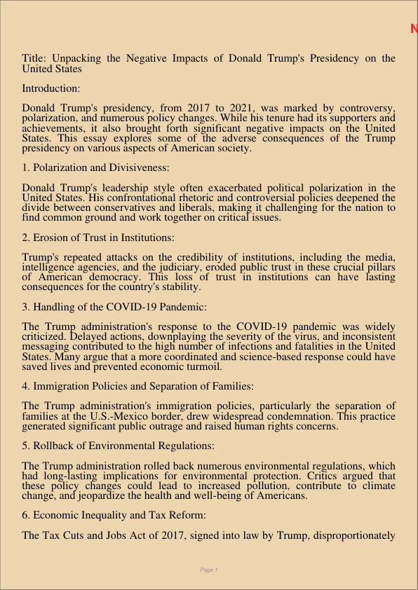 Negative Impacts Of Donald TrumpS Presidency On The United States