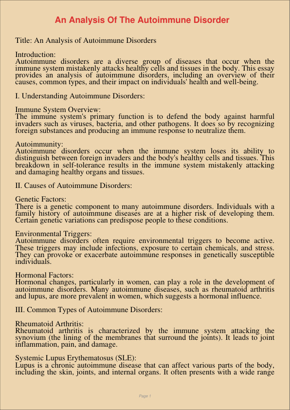 An Analysis Of The Autoimmune Disorder