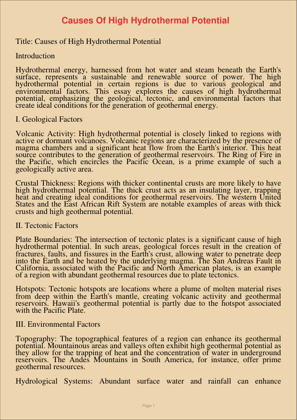 Causes Of High Hydrothermal Potential